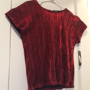Metallic Ruby Red Top Short Sleeve Shirt NEW xmas
